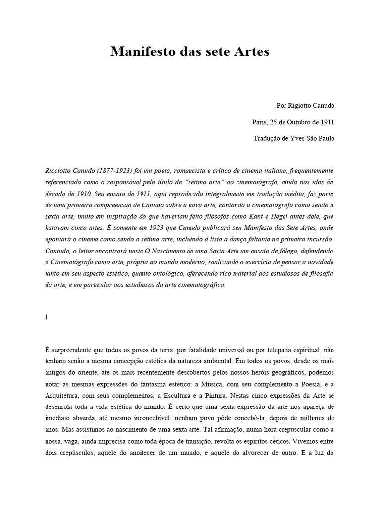 Manifesto das Sete Artes: A Sexta Arte | PDF | Arte