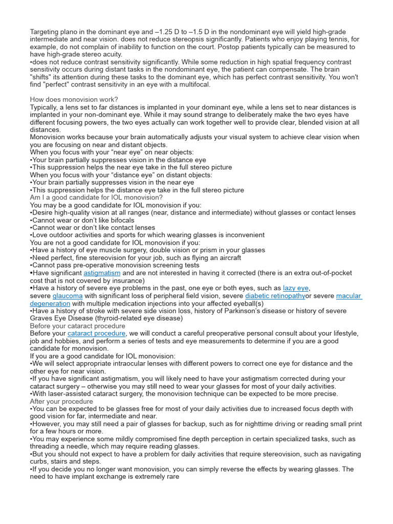Monovision PDF Contact Lens Glasses