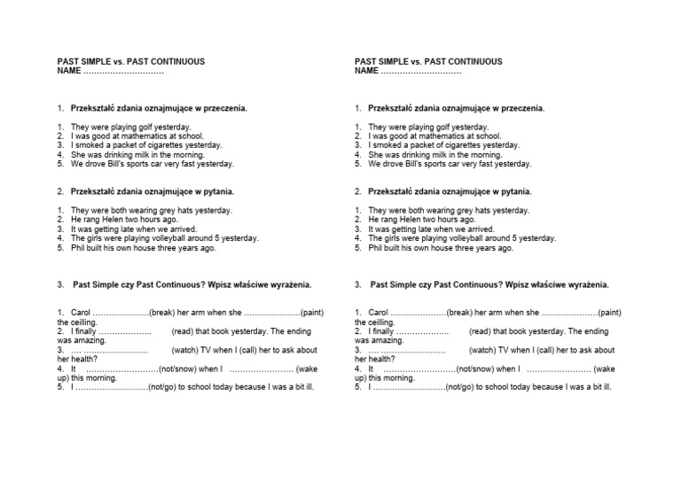 Past Simple Klasa 5 Sprawdzian Sprawdzian PAST SIMPLE I PAST CONTINUOUS | PDF | Determinants Of Health
