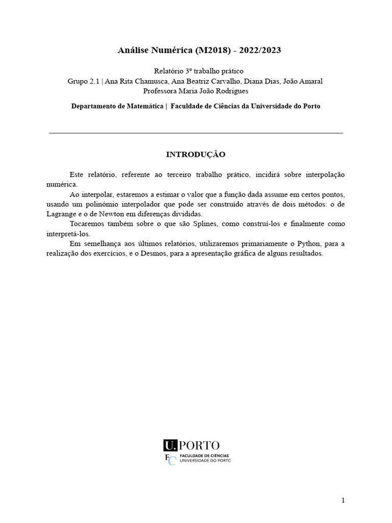Relat rio 3 trabalho pr tico pdf an lise num rica interpola o