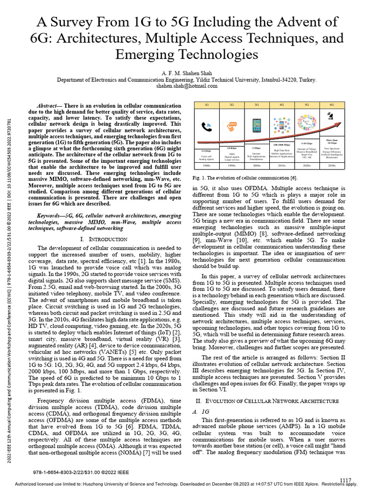 Survey of Cellular Networks: 1G to 5G | PDF | High Speed Packet Access ...