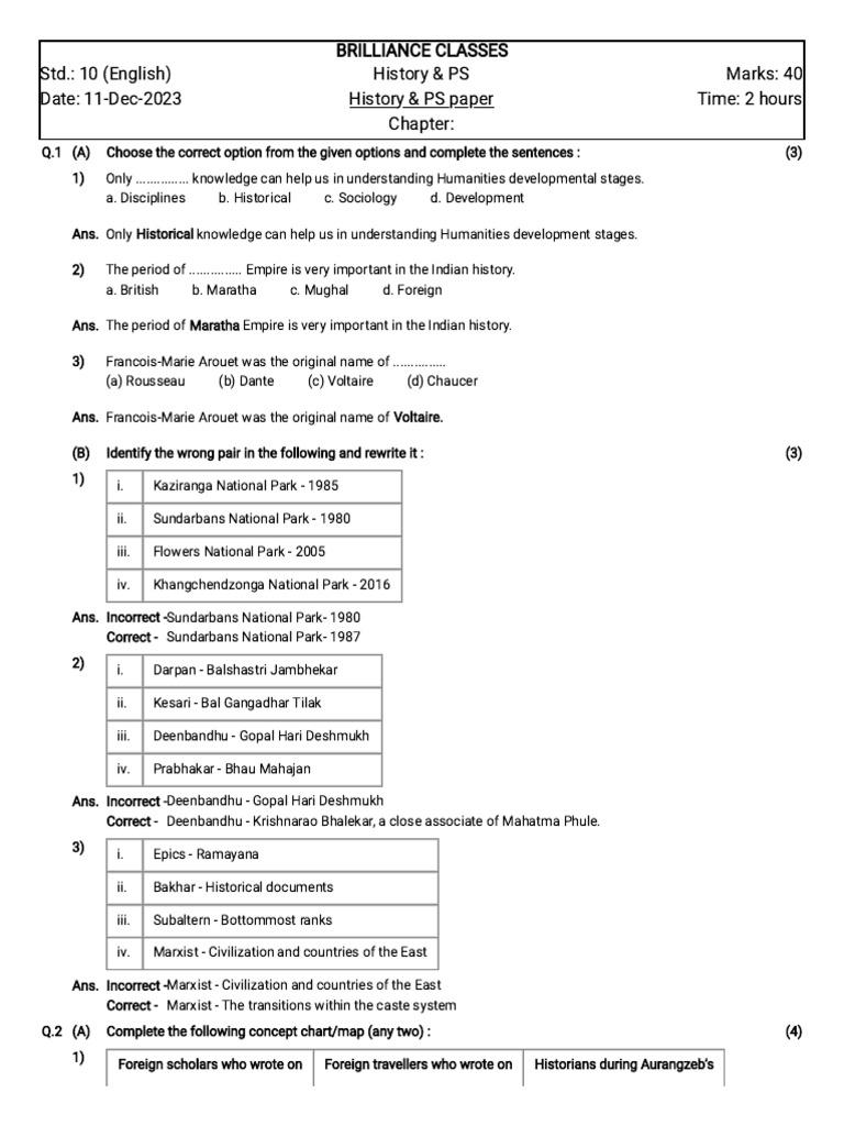 Std 10 History & PS Exam Paper Guide | PDF