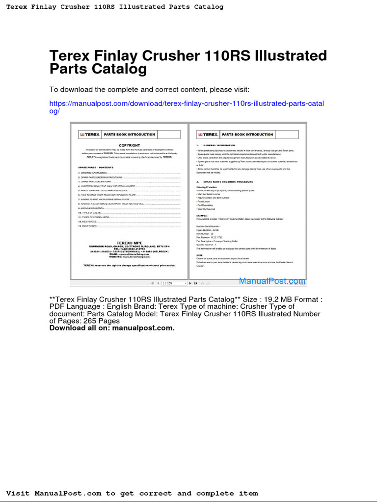 Terex Finlay Crusher 110rs Illustrated Parts Catalog | PDF