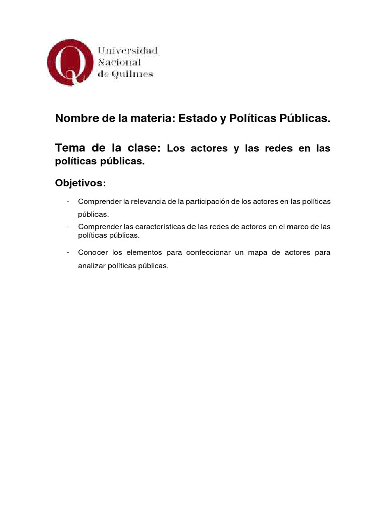 Actores en Políticas Públicas: Tipos y Roles | PDF | Estado (política ...