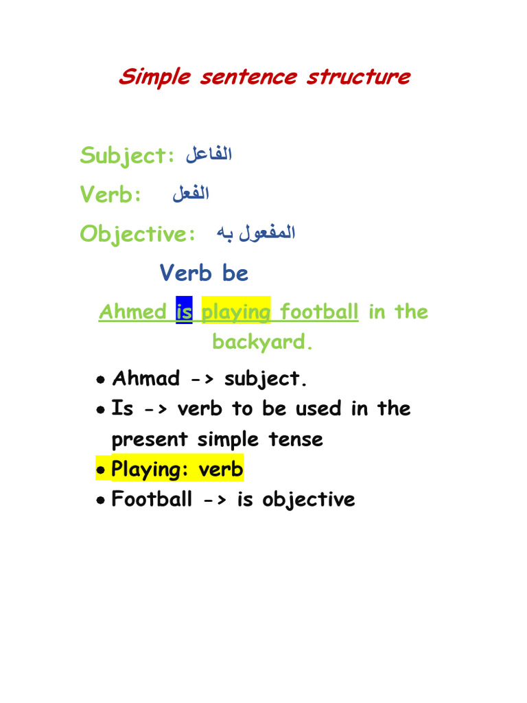 Simple Sentence Structure | PDF
