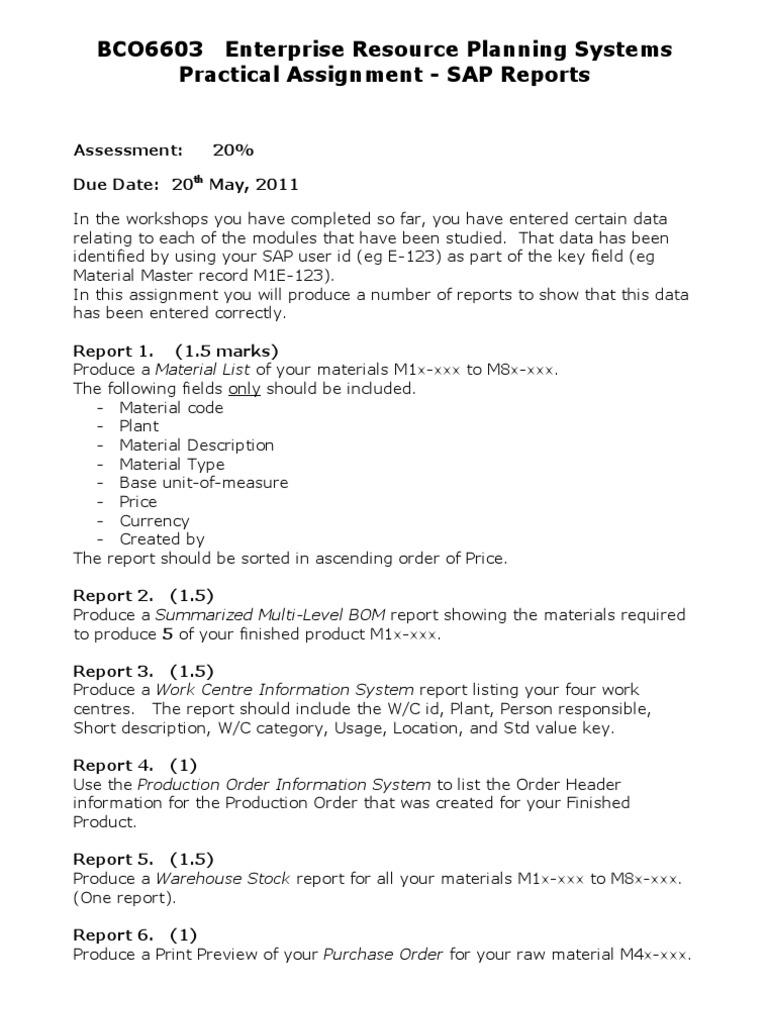 SAP Reports for ERP Assignment | PDF | Computing | Software