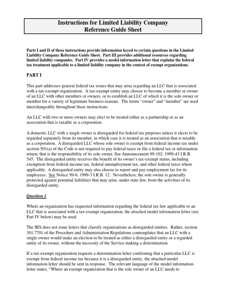 LLC Tax Guidelines for Exempt Organizations | PDF | Limited Liability ...
