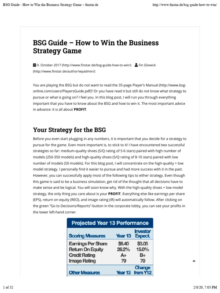 Winning Strategies for the BSG Game | PDF | Stocks | Dividend