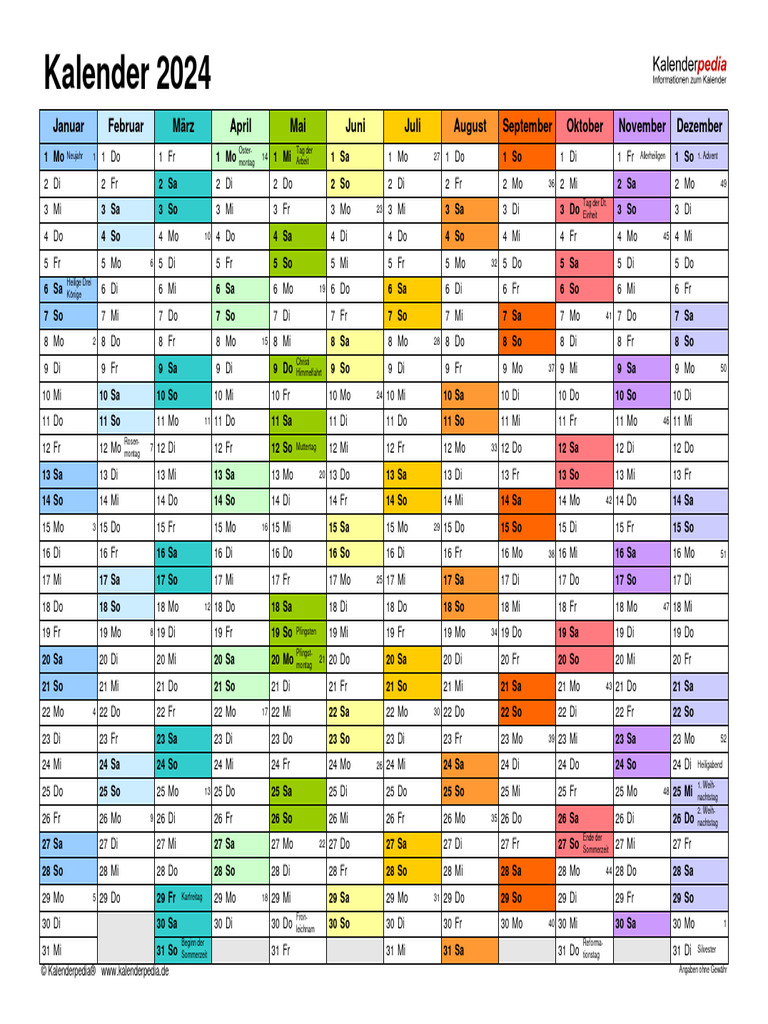 Kalender 2024 Querformat in Farbe | PDF