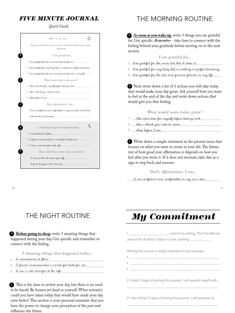 Five Minute Journal Quick Guide | PDF | Self-Improvement