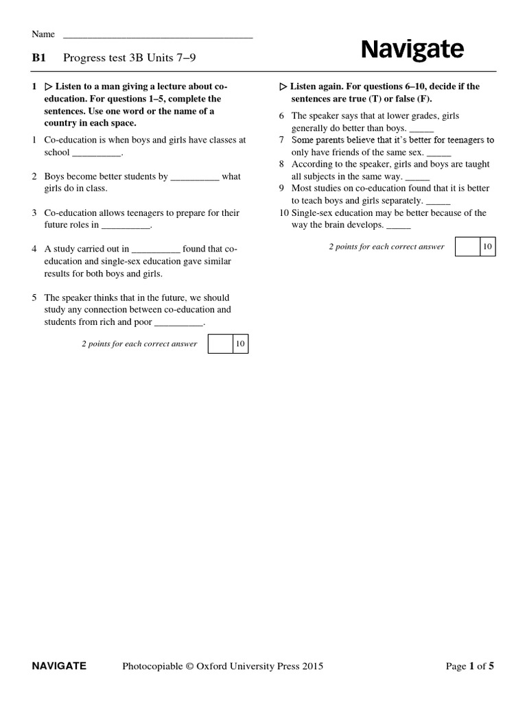 Progress Test 3B (Units 7-9) | PDF | Dieting