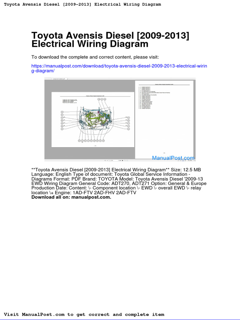 Toyota Avensis Diesel 2009 2013 Electrical Wiring Diagram PDF