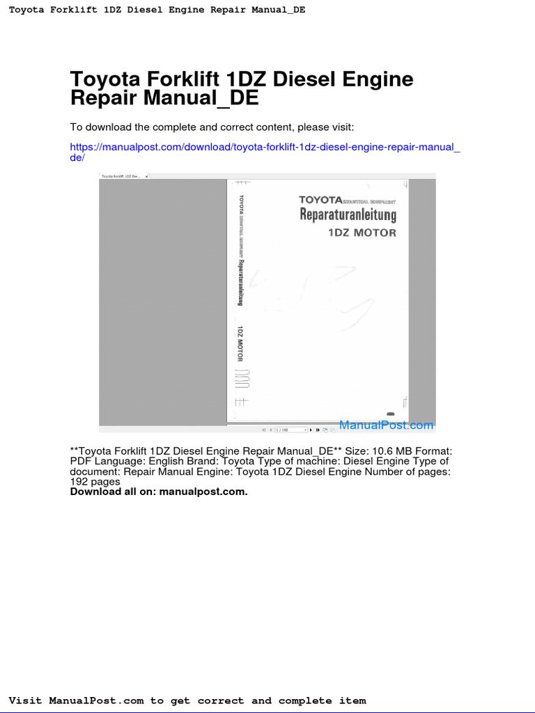 Toyota Forklift 1dz Diesel Engine Repair Manual de PDF Stoicism
