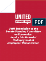 United Workers Union Wage Theft Submission To Senate Committee