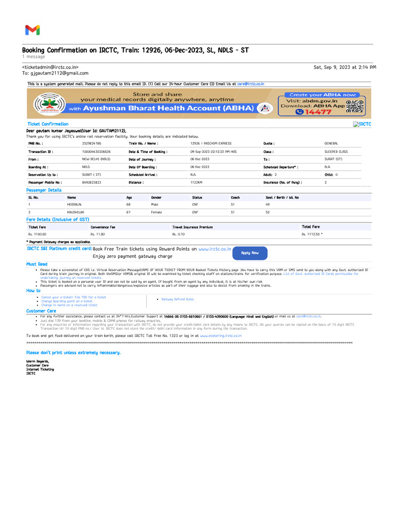 gmail-booking-confirmation-on-irctc-train-12926-06-dec-2023-sl