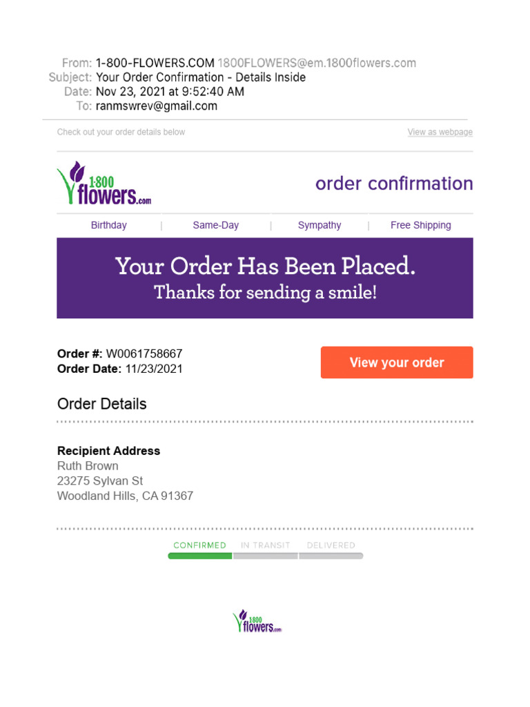Order Confirmation for Gift Delivery | PDF