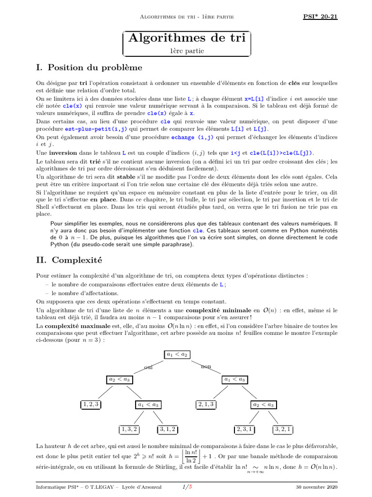 Algorithmes de tri : Partie 1 | PDF | Programmation informatique ...