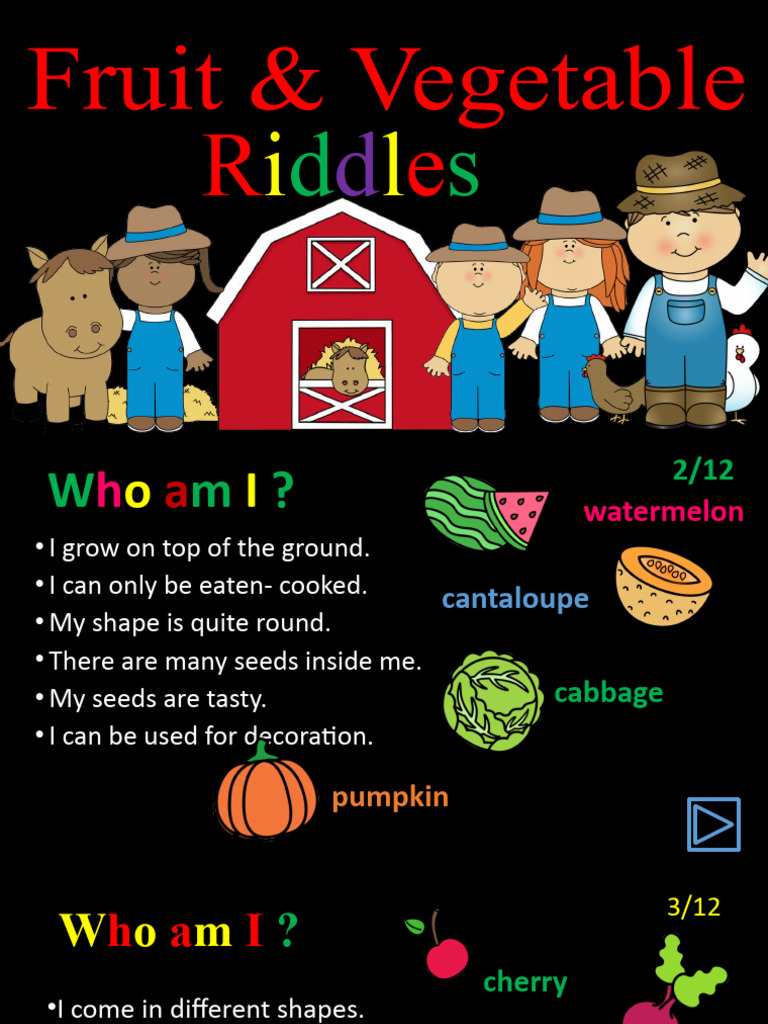 Vegetable and Fruit Riddles Quiz | PDF | Vegetables | Tomato