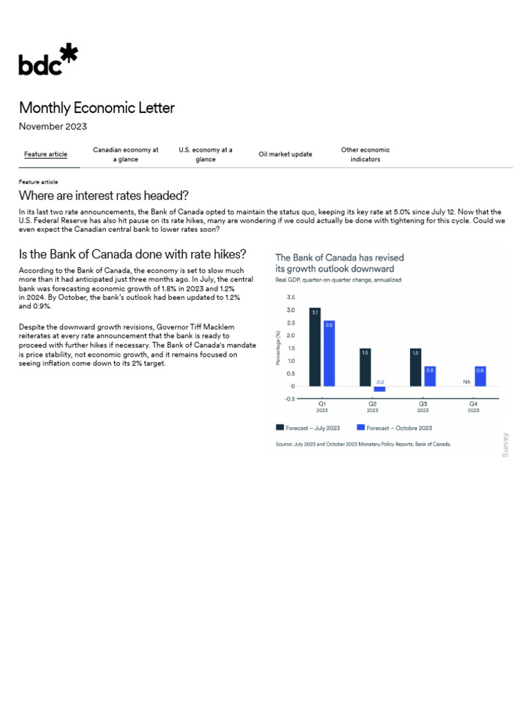 Monthly Economic Letter - November 2023 - BDC - Ca | PDF | Inflation ...