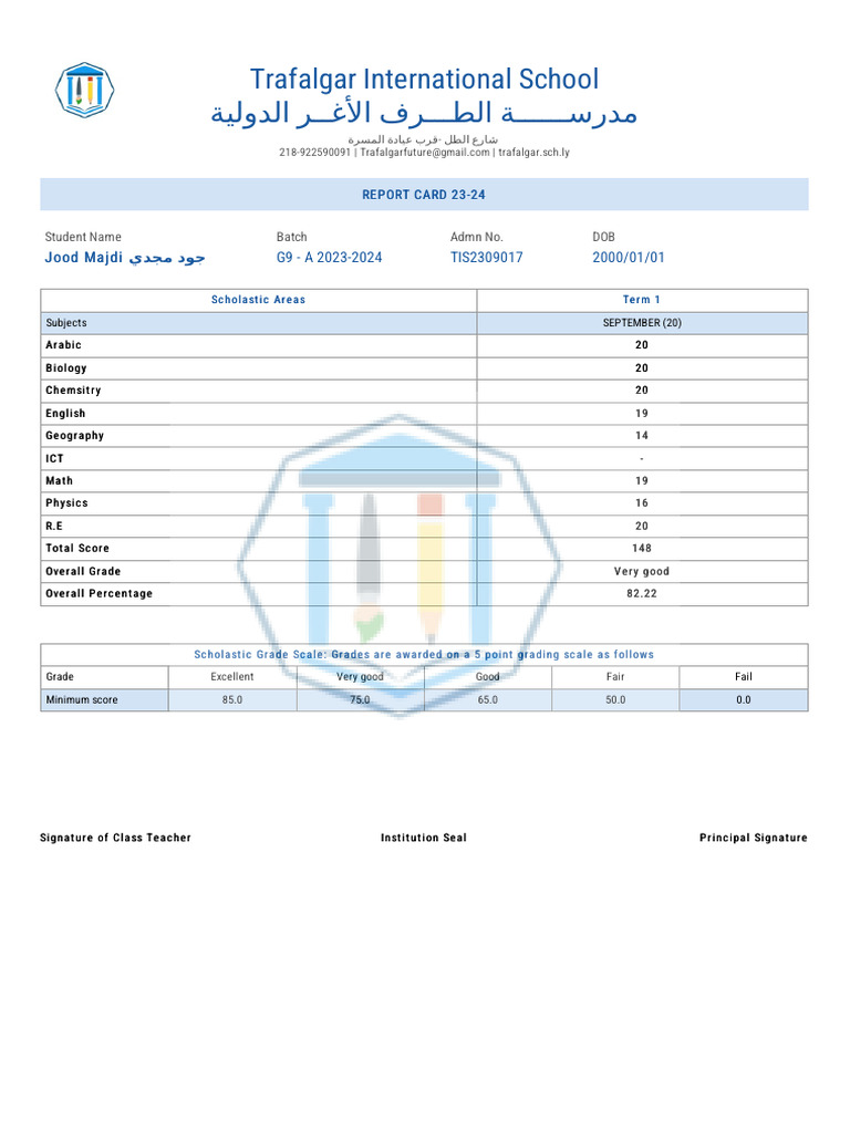 Trafalgar International School Report Card | PDF