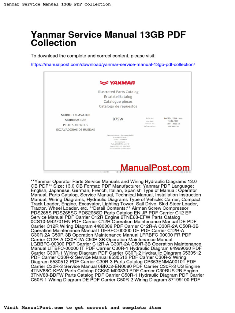 Yanmar Service Manual 13gb PDF Collection PDF Loader (Equipment