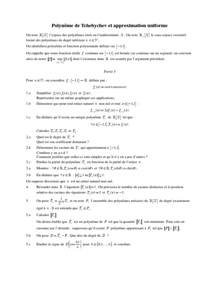 Polynome de Tchebychev Et Approximation Uniform PDF Polynôme Zéro — free download
