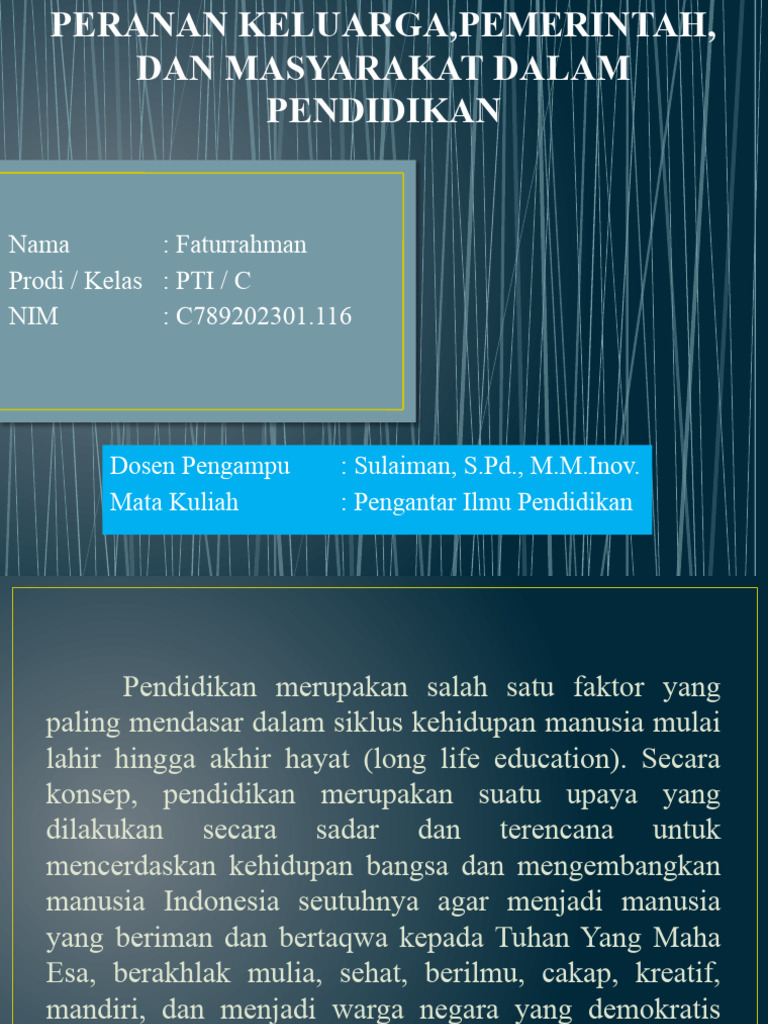 Peran Keluarga, Pemerintah, dan Masyarakat dalam Pendidikan | PDF