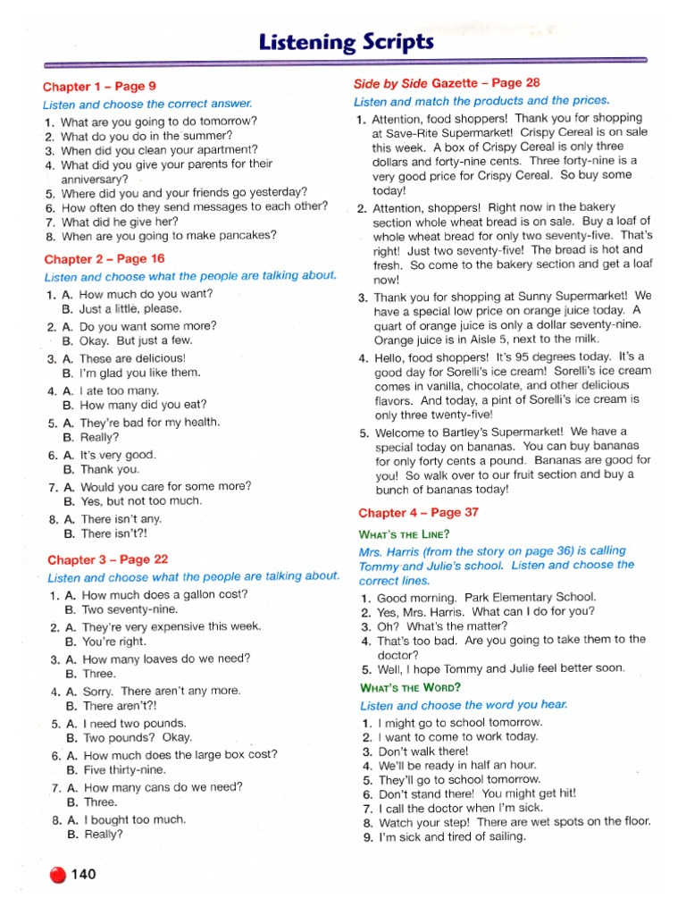 SXS 1 - Book 2 - Listening Script | PDF