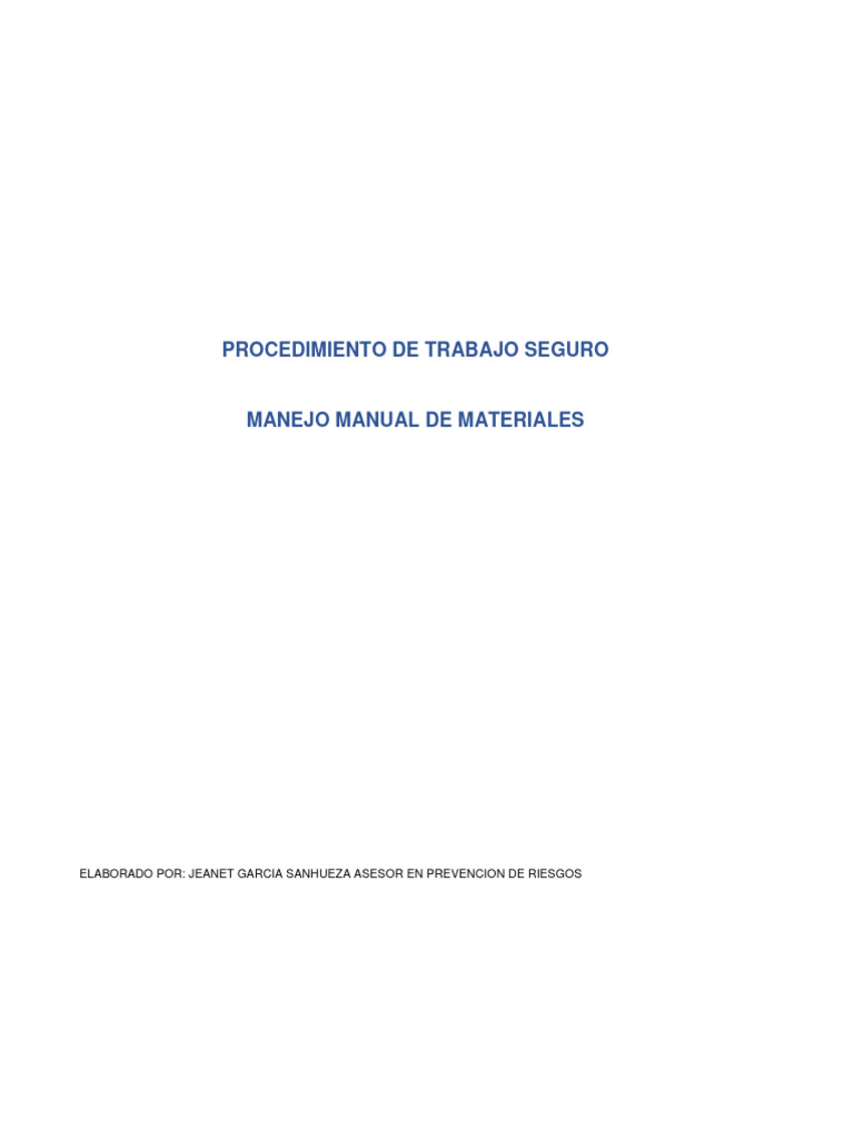 Procedimiento de Trabajo Manejo Manual de Materiales | PDF