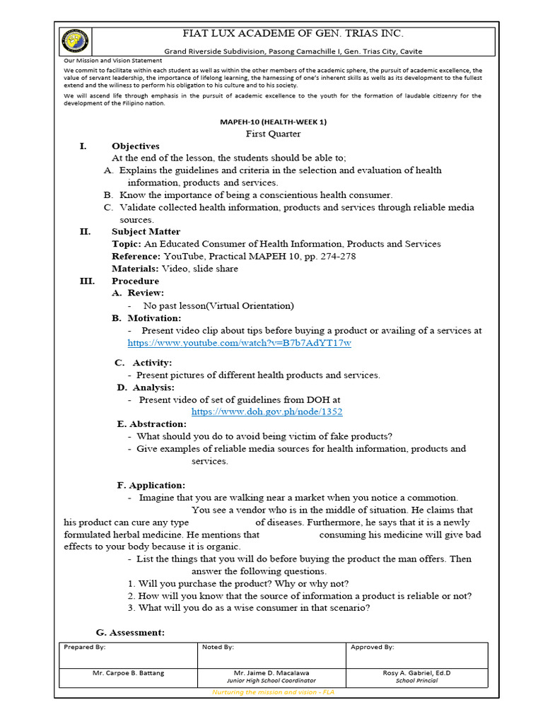 Health 10 W1 Q1 Lp Pdf Cognition Cognitive Science