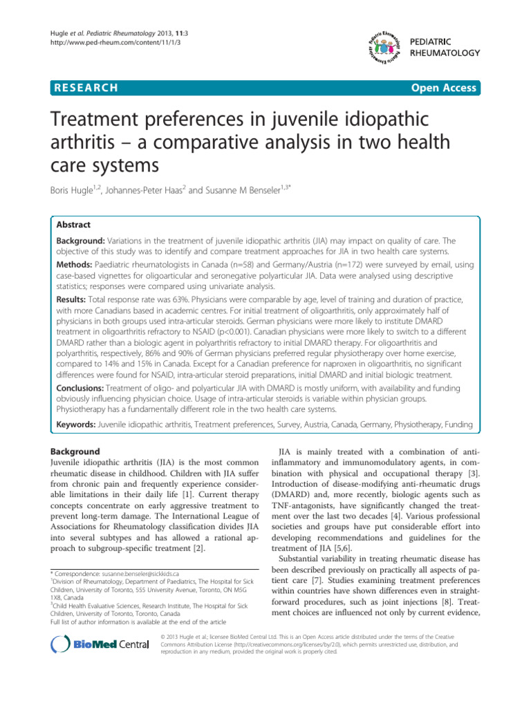 Treatment Preferences in Juvenile Idiopathic Arthritis - A Comparative