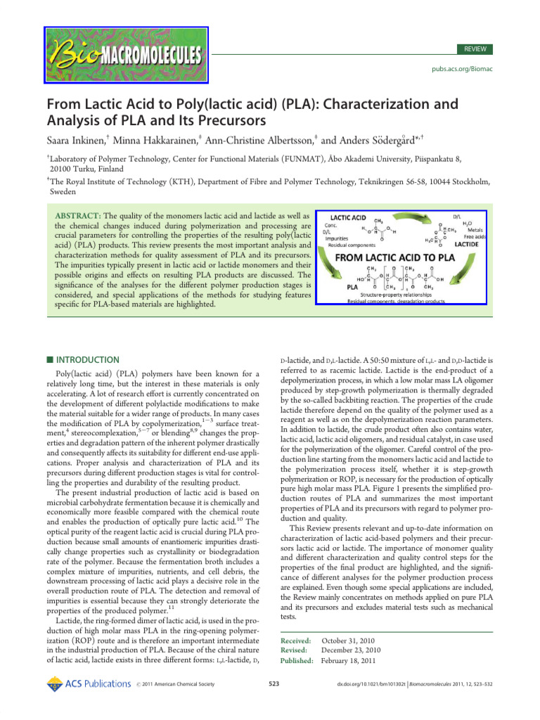 PLA Production: Lactic Acid Analysis | PDF | Polymers | Rheology