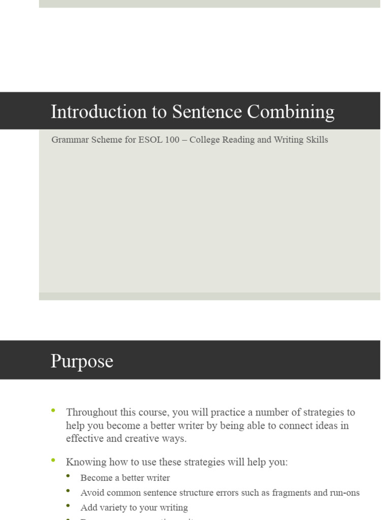 Sentence Combining for ESOL 100 | PDF | Semantics | Human Communication