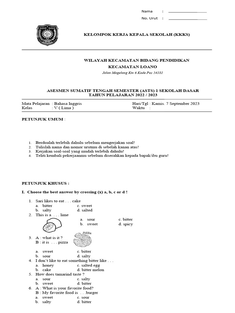 Bahasa Inggris Soal Kelas V Pdf Taste Food And Drink Preparation