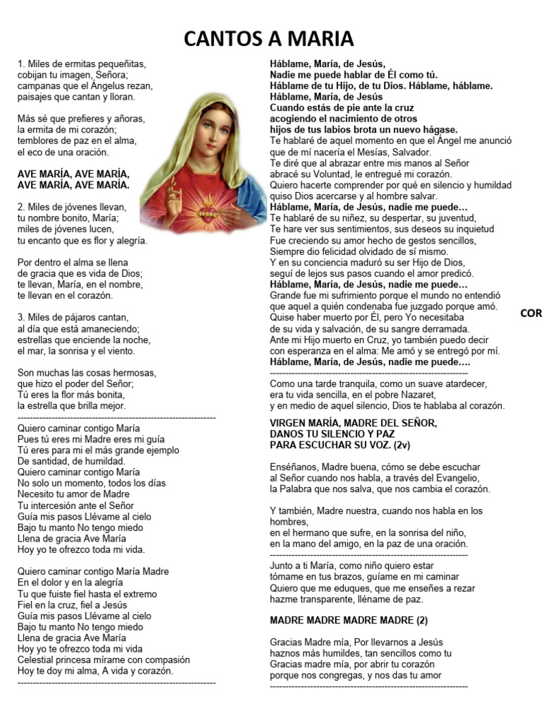 Canciones y oraciones a la Virgen María | PDF | María, madre de Jesús ...
