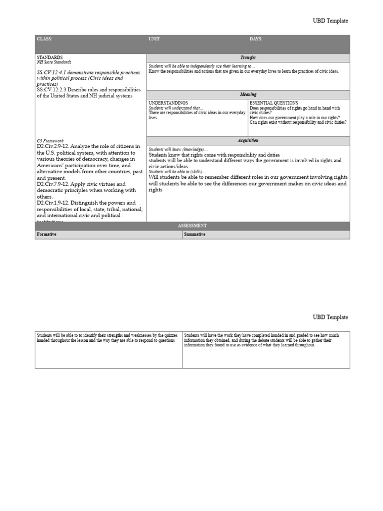 Ubd Template 4 PDF Cognitive Science Learning