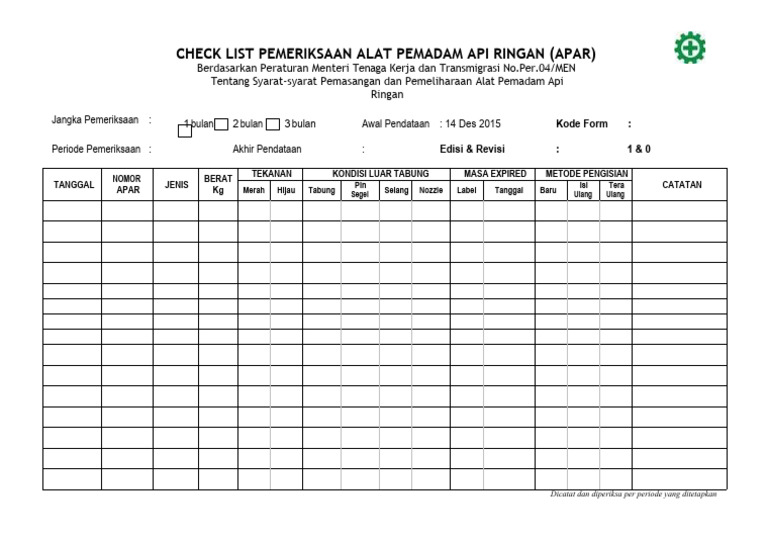Checklist Pemeriksaan APAR Bulanan | PDF