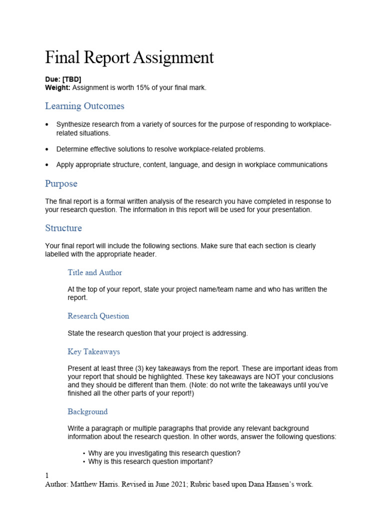 Final Report Assignment Guidelines | PDF | Citation | Apa Style