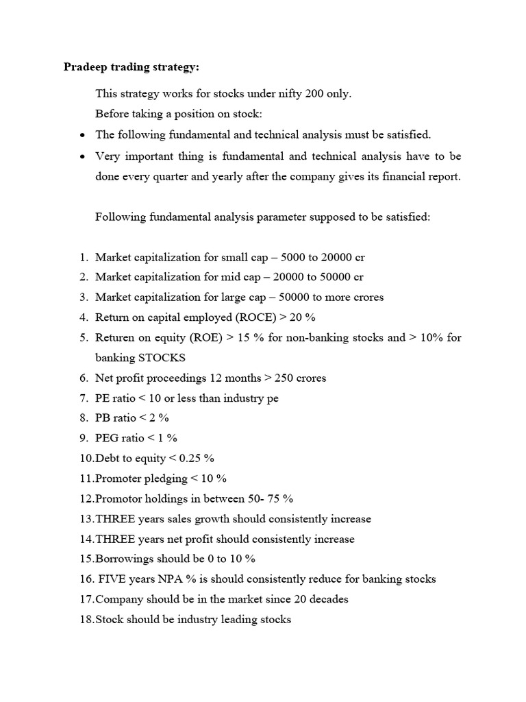 My Trading Strategy Pdf Return On Equity Financial Services