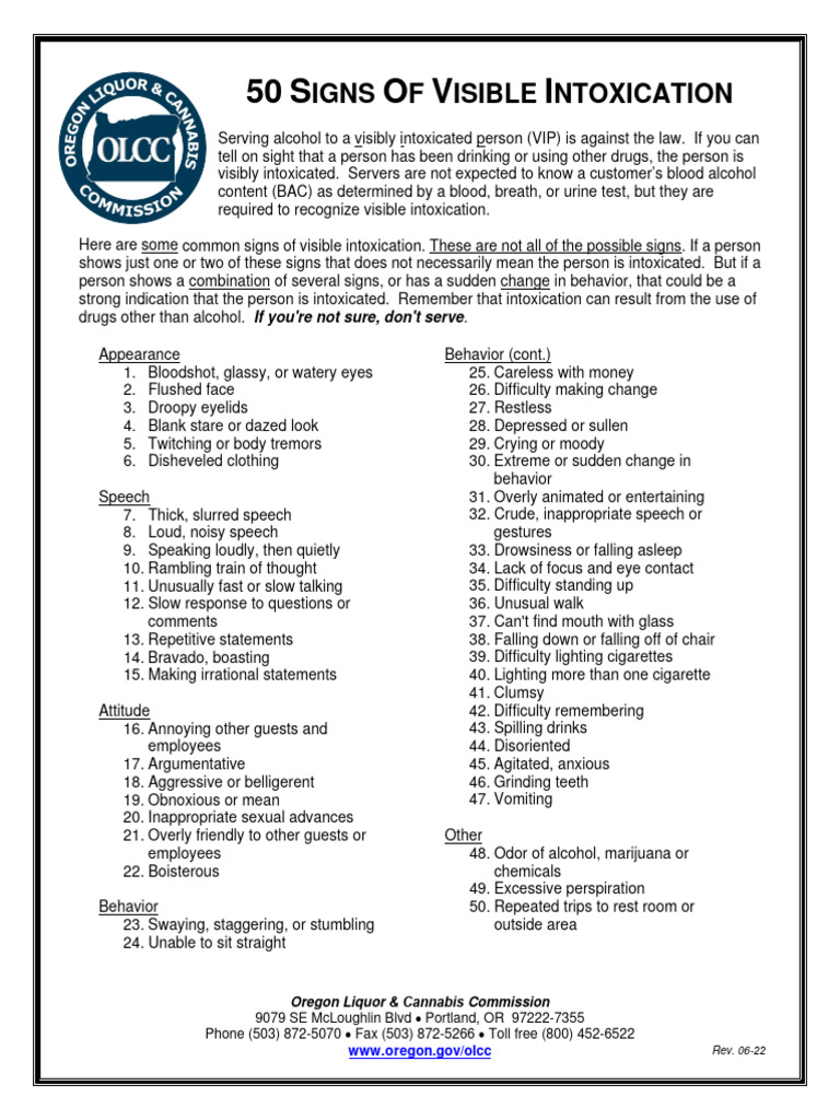 50_signs_visible_intoxication PDF Alcohol Intoxication Alcohol