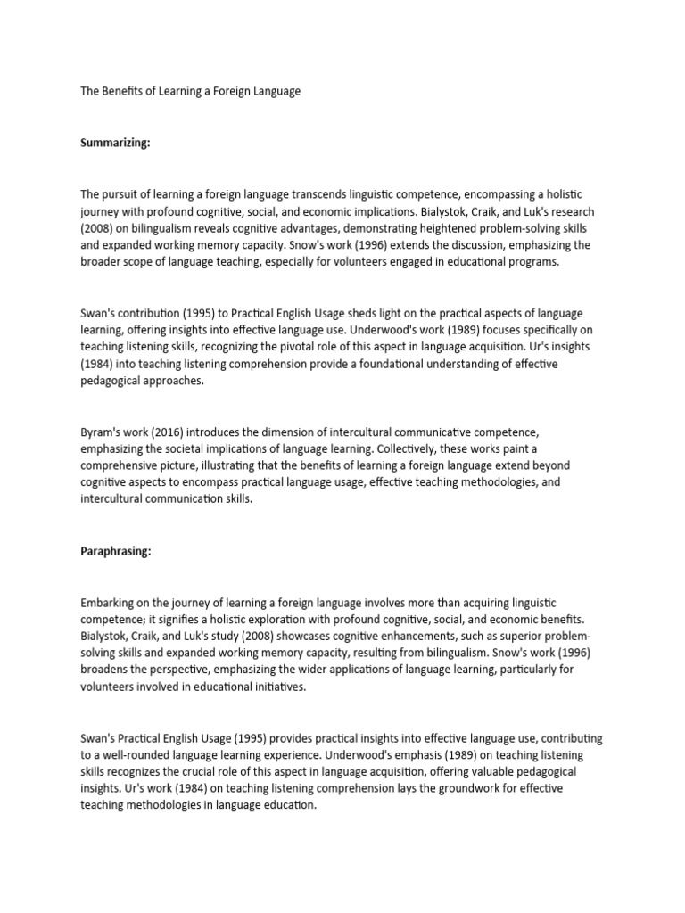 Benefits of Learning Foreign Languages | PDF | Social Science ...