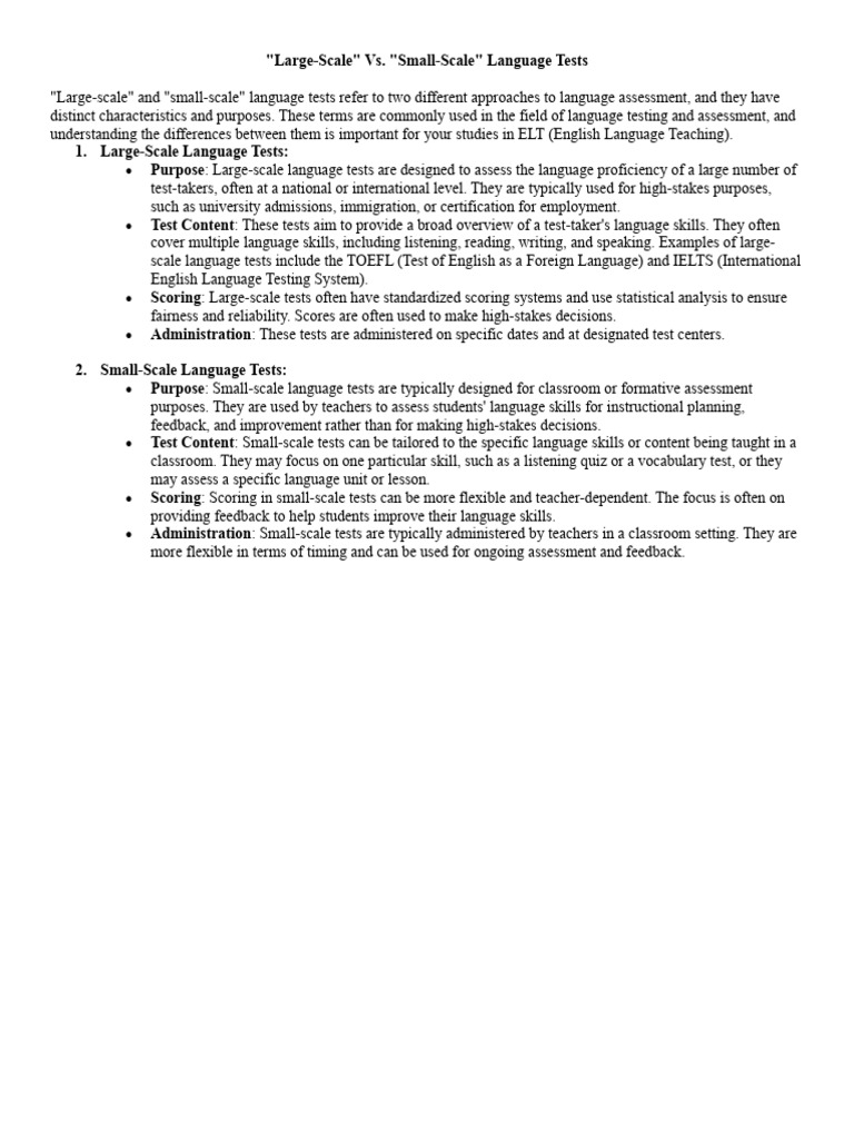 Large-Scale vs. Small-Scale Language Tests | PDF | Educational ...