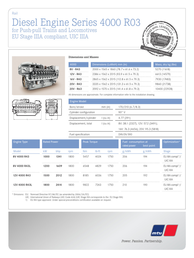 MTU 4000 Series Diesel Engine Specs | PDF | Mechanical Engineering ...