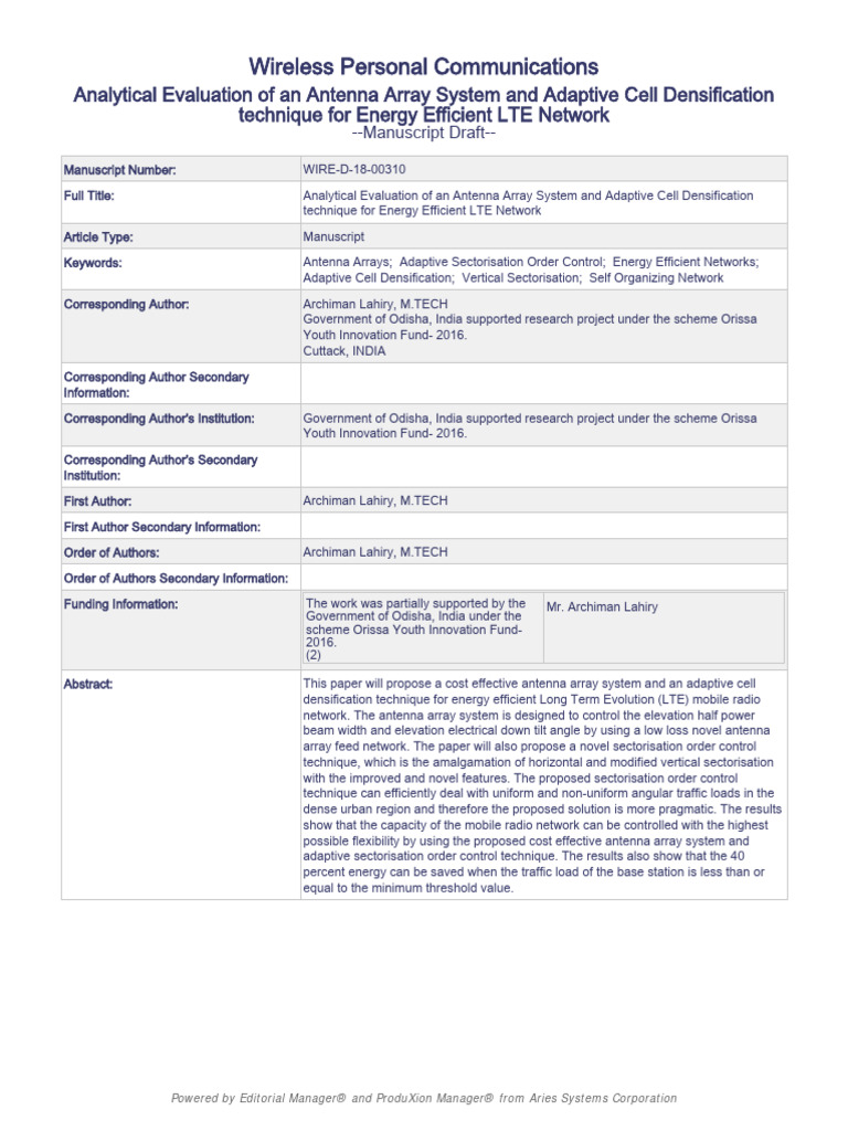 Archiman Lahiry Wireless Personal Communications Springer Paper 2019