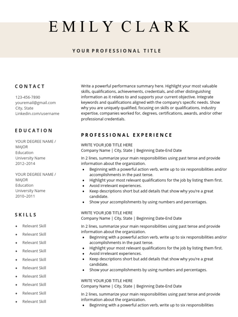 Printable Resume Template PDF - 1722284101