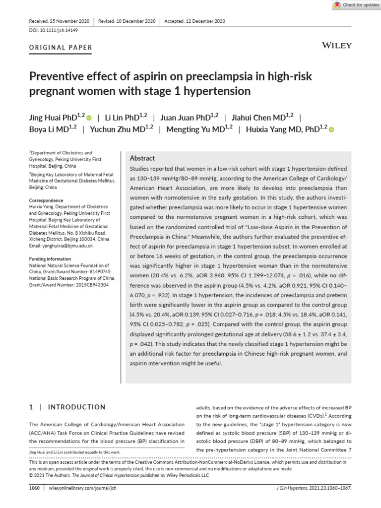 J of Clinical Hypertension 2021 Huai Preventive Effect of Aspirin