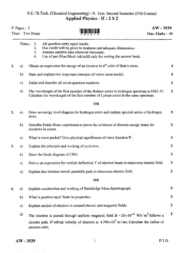 Applied Physics II Exam Questions | PDF | Electron | Atoms