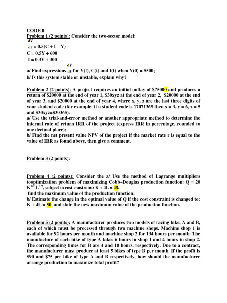 Economic Model Problems and Solutions | PDF | Internal Rate Of Return ...