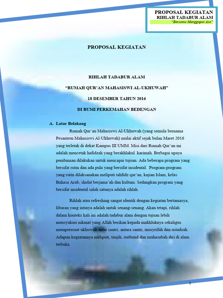 Rihlah Tadabbur Alam: Proposal Kegiatan | PDF
