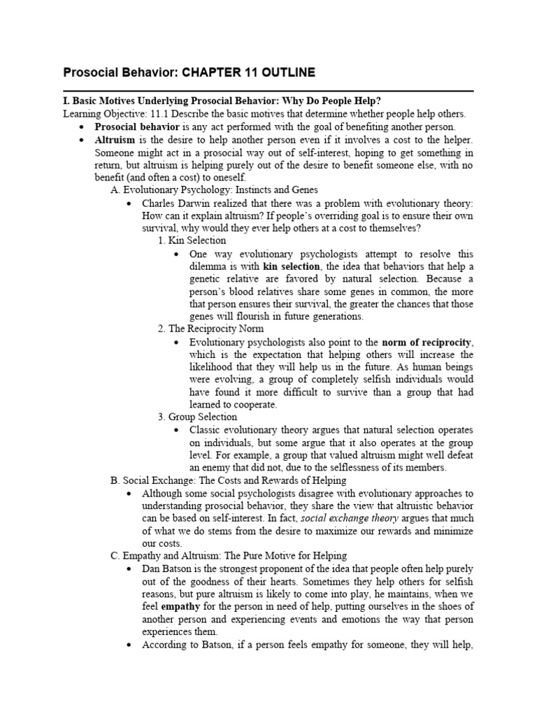 Chapter 11 Prosocial Behavior 1 Pdf Altruism Empathy